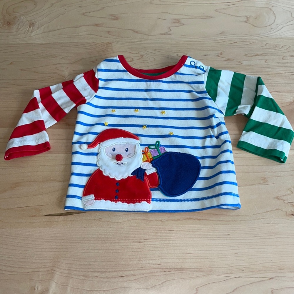 Baby Boden Santa Striped Long Sleeve Christmas Holiday Tee in size 3-6 months